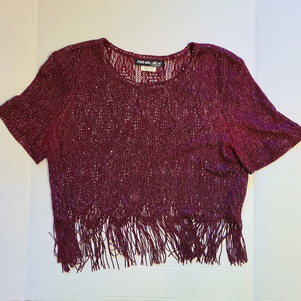 Vintage Y2K Fringe Crop Top Fairy Whimsy Grunge Size 10 Purple Sparkle